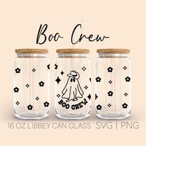 boo crew libbey can glass svg, 16 oz can glass, cute kids halloween svg, cute ghoul svg, ghost vibes svg, halloween vibe