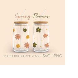 retro flower libbey can glass svg, 16 oz can glass, glass jar, daisy coffee glass, iced coffee glass, digital download