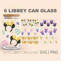 6 Libbey Can Glass Mouse Easter  16 Oz Glass Can Cut File, Easter Can Glass Wrap svg, Bunny Can Glass Wraps, Bunnies Can