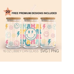 retro mama, 16 oz libbey glass svg, retro mama svg, mama retro smiley svg, floral mama bolt svg, groovy, mother's day sv
