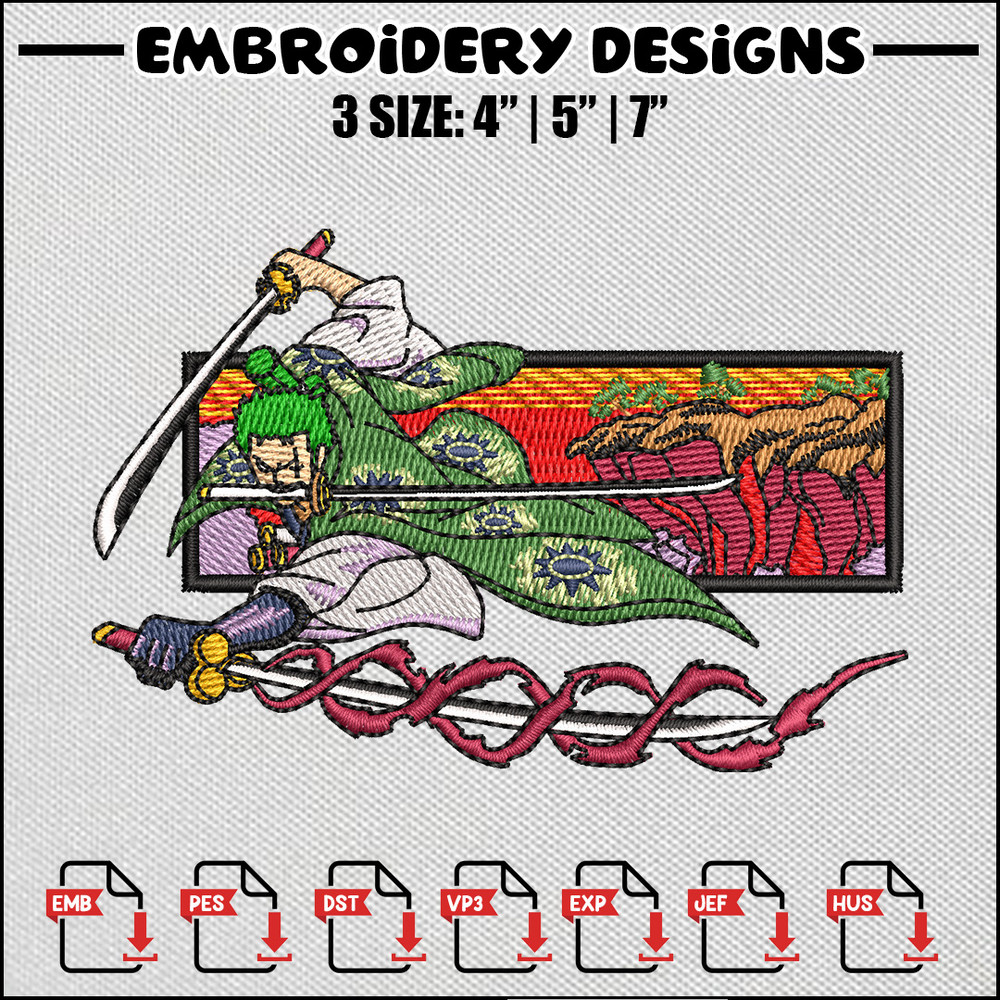 Zoro sword embroidery design