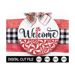 Peppermint Round Welcome Sign Svg, Christmas Door Hanger Svg, Candy Svg, Peppermint Door Hanger, Winter Door Decor, Glow