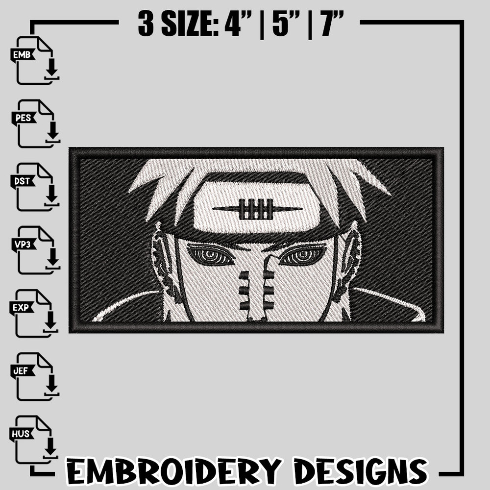 Naruto black white embroidery design