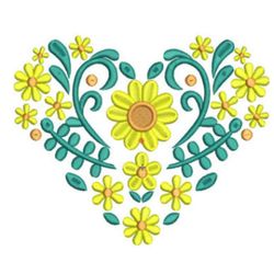 Floral and Garden-Flower Heart Embroidery Design
