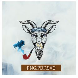 smoking goat svg, pipe smoking goat, goat, bandana goat