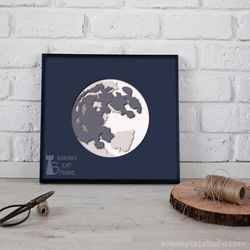 moon - light box template (digital svg pdf dxf*) | diy | handmade | 3d papercraft