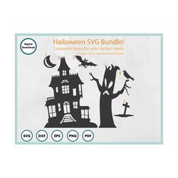 haunted house svg | haunted mansion svg | halloween bundle svg | moon svg | spooky svg | bat svg | halloween svg files |