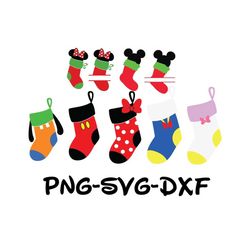 Mickey ,minnie Stocking Socks Svg Png , Donald Daisy Gooffy Stocking Socks Svg, Christmas Stocking Socks Vector Clipart,