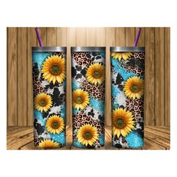 western turquoise sunflowers tumbler png, western sunflowers tumbler 20oz skinny tumbler design, western tumbler png, c
