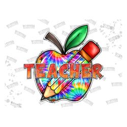 teacher apple pencil sublimation png, tie dye teacher png, teacher png, pencil png, teacher sublimation designs,download