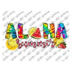 tie dye aloha summer png, aloha watermelon png sublimation design, summer png, aloha png, summer fruits png, lemon png,