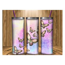 20 oz skinny tumbler glitter butterflies, butterfly tumbler design, 20 oz skinny tumbler wrap, butterfly png, rainbow tu