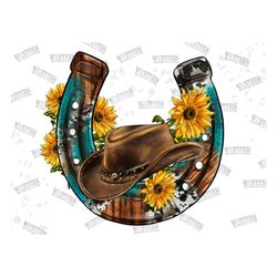 horseshoe cowboy hat design, sunflower horseshoe png, cowgirl png, western design, sunflower png, western sublimation de