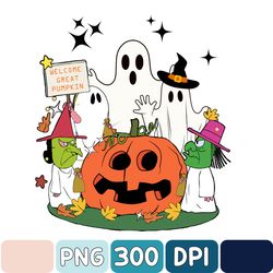 welcome great pumpkin funny halloween png, cute little ghost png, retro halloween png, spooky season png