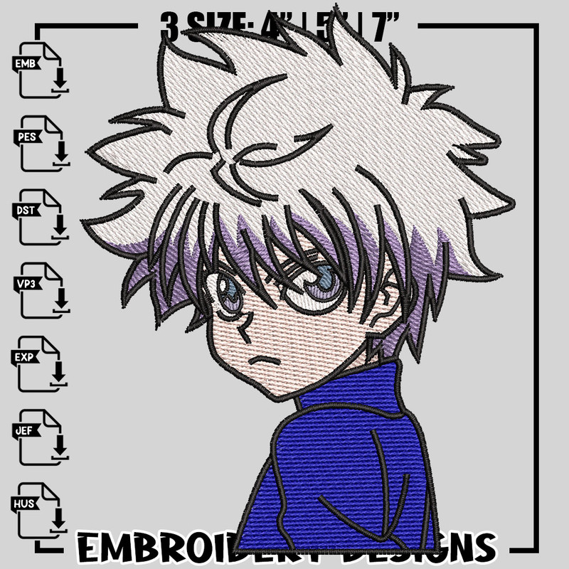 killua anime embroidery design