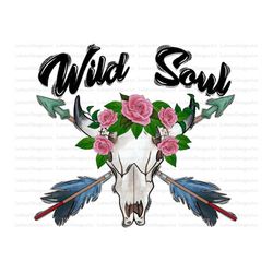 wild soul boho bull skull png sublimation design, bull skull png, western bull skull png, flower bull skull png, instant