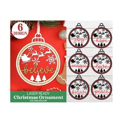 christmas ornaments svg bundle, round christmas ornament svg, believe, joy, glowforge christmas ornament laser cut file
