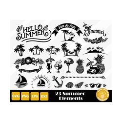 23 Summer SVG, Summer Elements, Sailing Boat, Summer Drink Cut Files for Cricut Silhouette Files, Easy Cut, Instant Down
