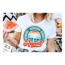 retro summer svg, sunrise sunburn sunset repeat svg, groovy summer svg, groovy beach svg, retro beach svg