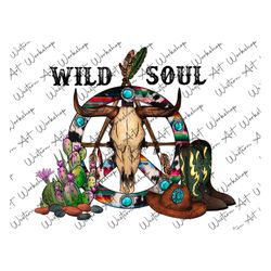 western wild soul png, wild soul boho bull skull png, western boots png, cactus png, western design,gemstone bull skull