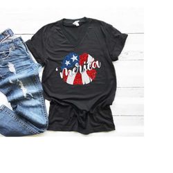 glitter merica 4th of july womens shirt, merica shirt, glitter 4th of july shirt,  v-neck 4th of july tshirt, patriotic