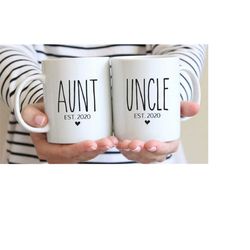 set aunt and uncle mugs, new aunt and new uncle gifts, new aunt mug, new uncle mug, birth announcement gifts, aunt uncle