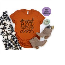 Stressed Blessed And Pumpkin Spice Obsessed | Fall Shirt | Pumpkin Shirt | Autumn Shirt | Thanksgiving Shirt | Halloween