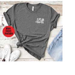 cat mom script left chest t-shirt, cat lover shirt, cat mama, gift for cat mom, fur mama, gift for her, bella canvas sof