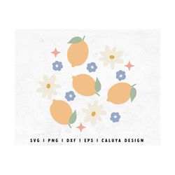 lemon svg | retro lemon svg | spring flower svg | lemon flower svg | lemonade svg | lemon clipart png | citrus svg cricu
