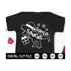 christmas dinosaur svg, santa saurus svg, santa t-rex svg, dinosaur santa hat, kids christmas shirt, png, dxf, svg files