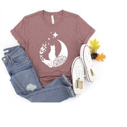 cat sitting on moon shirt, mandala cat moon, cat lover shirt, cat tshirt, cat mom shirt, gift for cat lovers, cute kitte