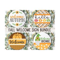 hello fall welcome sign bundle, round door hanger svg, autumn sign svg, hello pumpkin decor, glowforge, sunflower png, s
