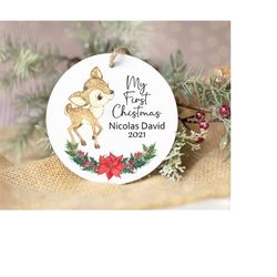 Baby Boy's First Christmas Woodland Baby First Christmas Ornament Personalized Baby Christmas Ornament Deer Ornament Hol