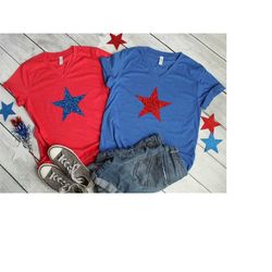 4th of july womens shirt, star glitter shirt, glitter 4th of july shirt, fourth shirt, patriotic shirt, 4th of july tee,