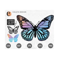 holographic butterfly svg cut file for cricut, cameo silhouette | layered butterfly digital art printable | elegant butt
