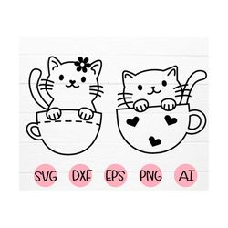 Cute baby cat with cup  SVG  cat cut file Funny Cartoon cutting svg For Cricle,Cute cat eps,Cute cat dxf,