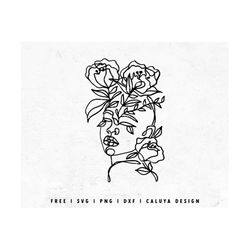 line art flower svg | woman with flower crown svg | floral line art svg | boho woman svg | goddess svg | flower cricut,