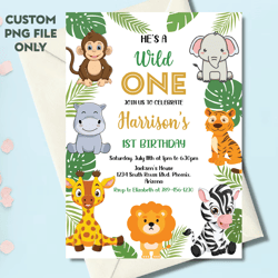 personalized file safari birthday invitation png, wild one 1st birthday invite png, jungle animals invitations, png file