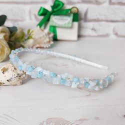 Opal gemstone bridal headband, Moonstone crystals crown wedding, Festival bead tiara, June Birthstone hair accessories