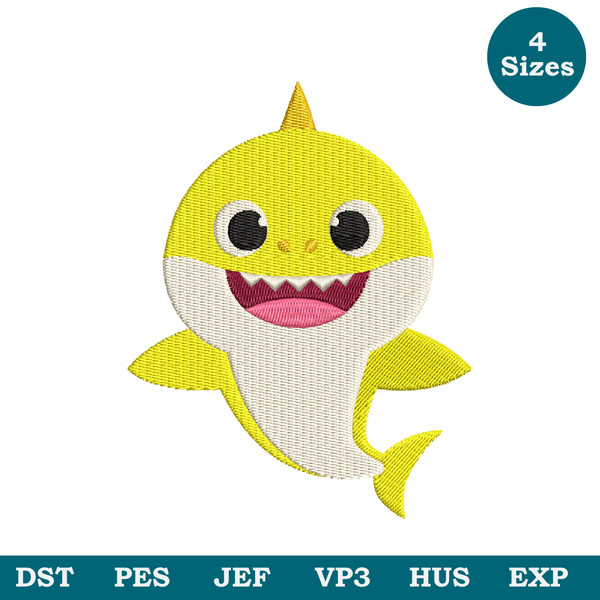 Baby Shark Machine Embroidery Design 4 Sizes, Anime Embroidery, Kids Embroidery, Baby Embroidery Digital Download Image 1.jpg