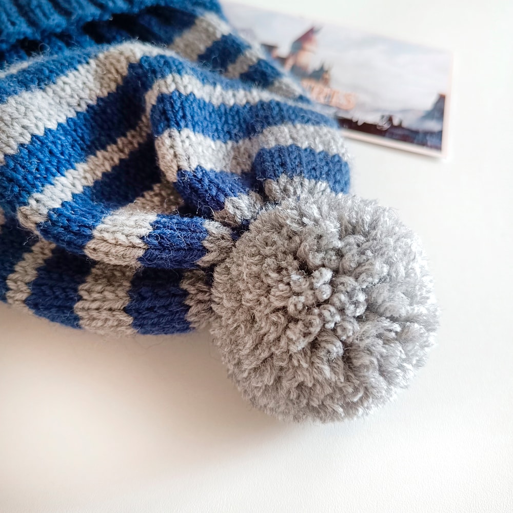Ravenclaw pompom hat handknit women hat Ravenclaw hat Warm hats Winter hat Ravenclaw hat Women hats