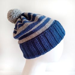 ravenclaw pompom hat handknit women hat ravenclaw hat warm hats winter hat ravenclaw hat women hats