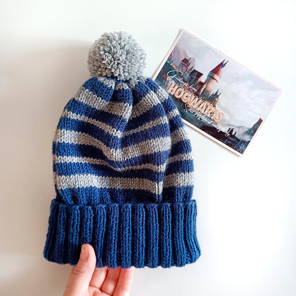 Ravenclaw pompom hat handknit women hat Ravenclaw hat Warm hats Winter hat Ravenclaw hat Women hats