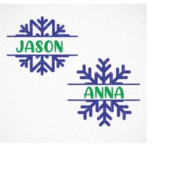 snowflake name frame svg file, split name frame, digital download, cricut, silhouette, svg, dxf, eps, png