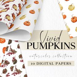 Fall pampkin digital papers 12x12 inches, orange autumn seamless patters for scrapbooking, fabric, DIY projects