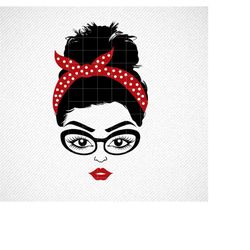 mom with bandana, woman head svg, woman face svg, winking svg, eyes svg, eyelashes svg, eye svg, makeup svg, lady face s