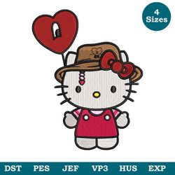 Kids Cute Kitty With Heart Machine Embroidery Design 4 Sizes, Hello Kitty Embroidery, Baby Embroidery, Kids Embroidery