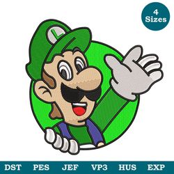 Luigi Super Mario Machine Embroidery Design 4 Sizes, Super mario Embroidery, Lugi Embroidery, Embroidery Patch File Pes