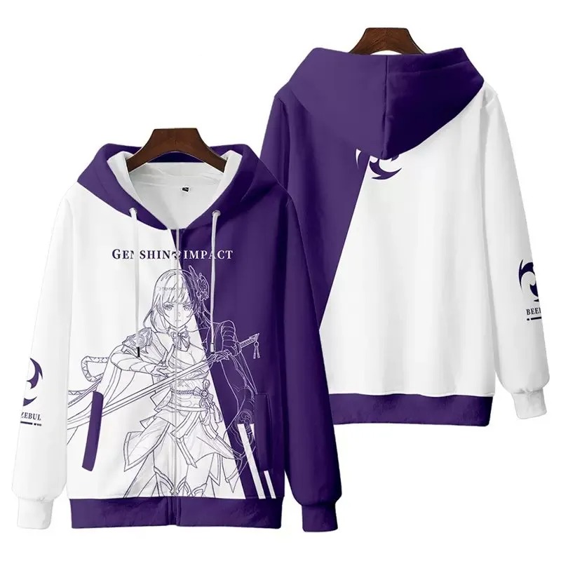 Raiden Shogun All Over Print 3D Hoodie Zip Hoodie, Raiden Shogun Genshin Impact 3D Hoodie Zip Hoodie Fleece Hoodie