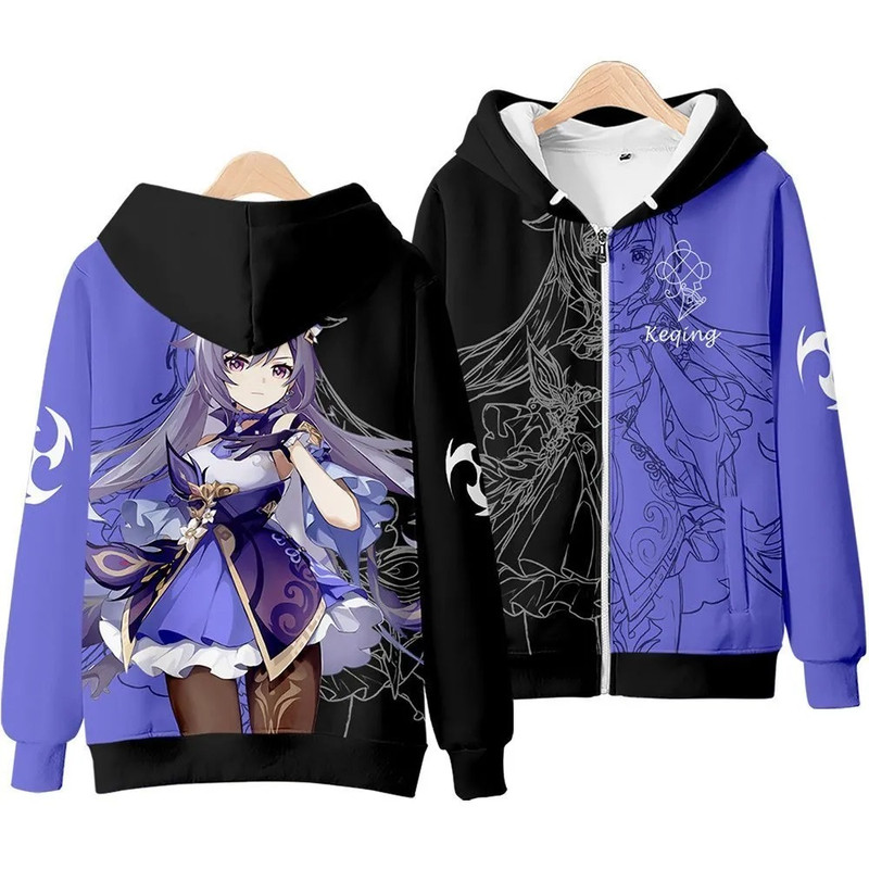 Keqing All Over Print 3D Hoodie Zip Hoodie, Keqing Genshin Impact 3D Hoodie Zip Hoodie Fleece Hoodie, Keqing Hoodie 3D